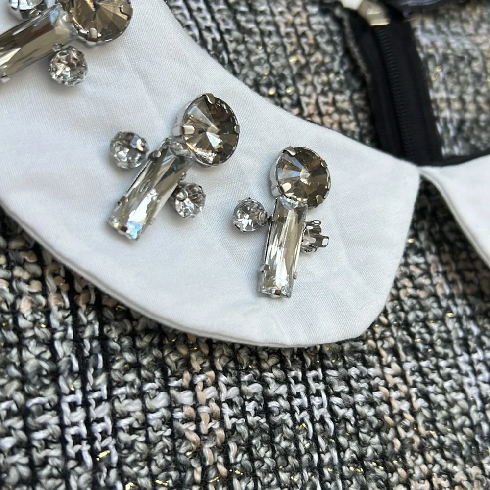 Zara Bejeweled Collared Tweed Top - Picture 2 of 3